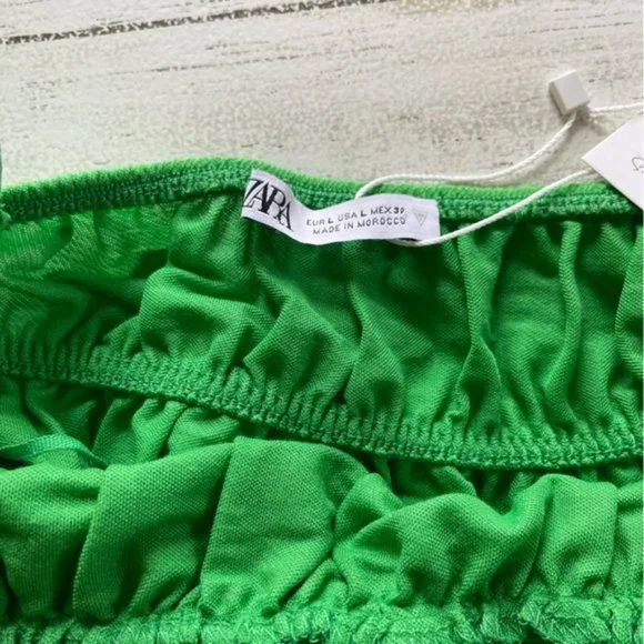 Zara Green Ruffled Cropped Tank Top Size L - Picture 3 of 9